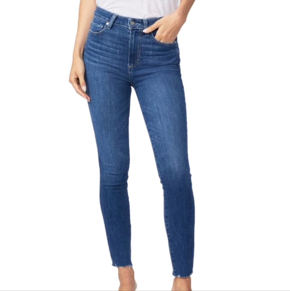 PAIGE | Raw Hem Margot Skinny High Waisted Jeans (Size 27)